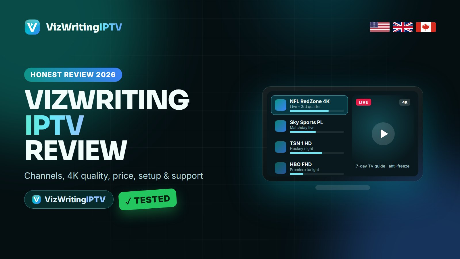 VizWriting IPTV review 2026 - channels, 4K quality, price and support